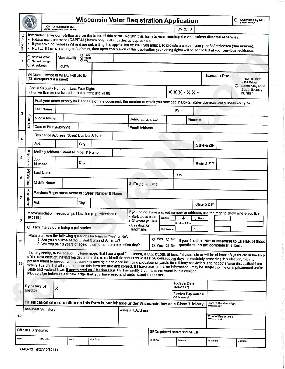 Wisconsin Voter Registration Application printable pdf download