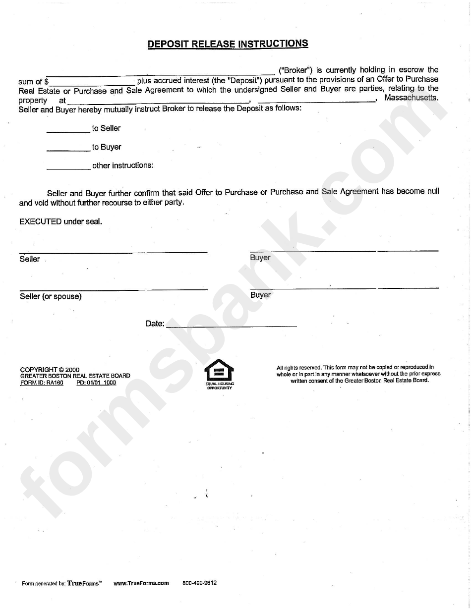 Deposit Release Instructions printable pdf download