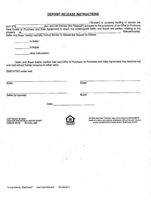 Deposit Release Instructions printable pdf download