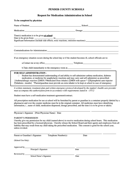 Request For Medication Administration printable pdf download