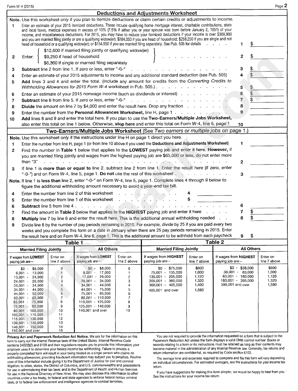Instructions And Worksheet For Form W4 Maryland (Page 3