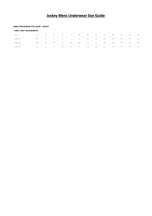 Jockey Mens Underwear Size Guide printable pdf download
