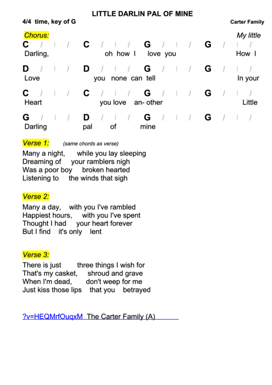 Carter Family Little Darling Pal Of Mine Chord Chart printable pdf