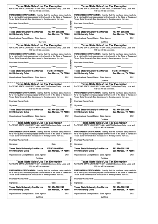 Texas State Sales/use Tax Exemption printable pdf download