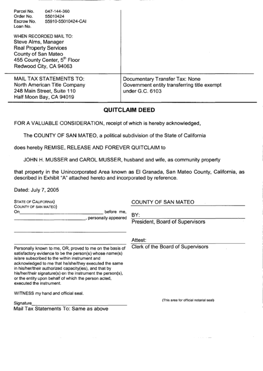 Quitclaim Deed printable pdf download