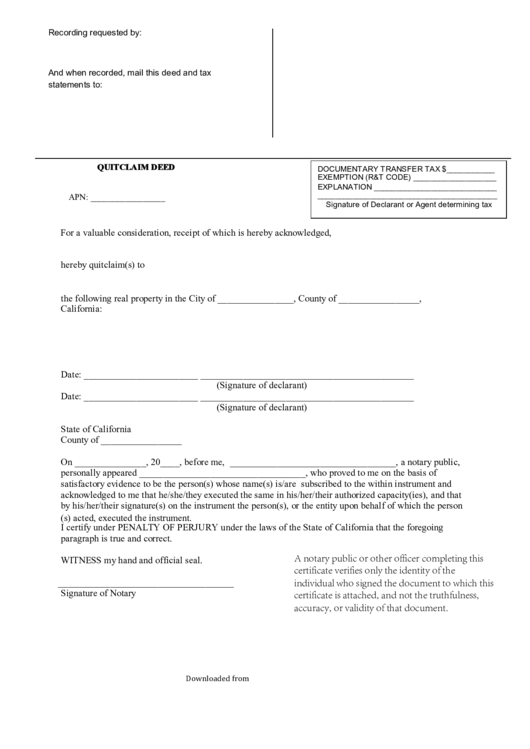 Fillable Quitclaim Deed printable pdf download