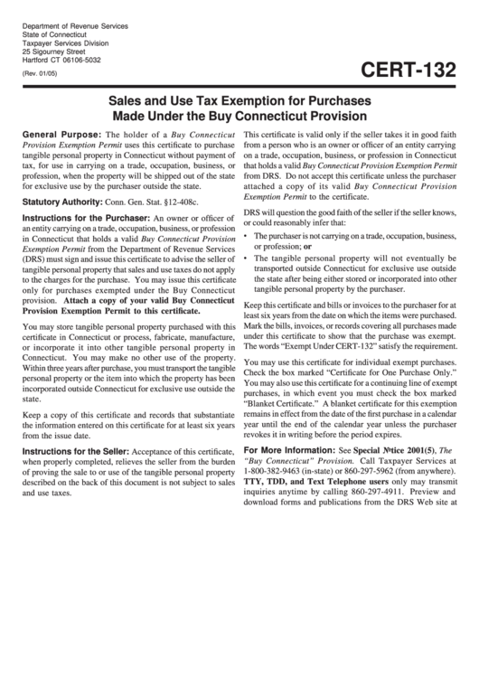 Cert132, Sales And Use Tax Exemption For Purchases Made Under The Buy