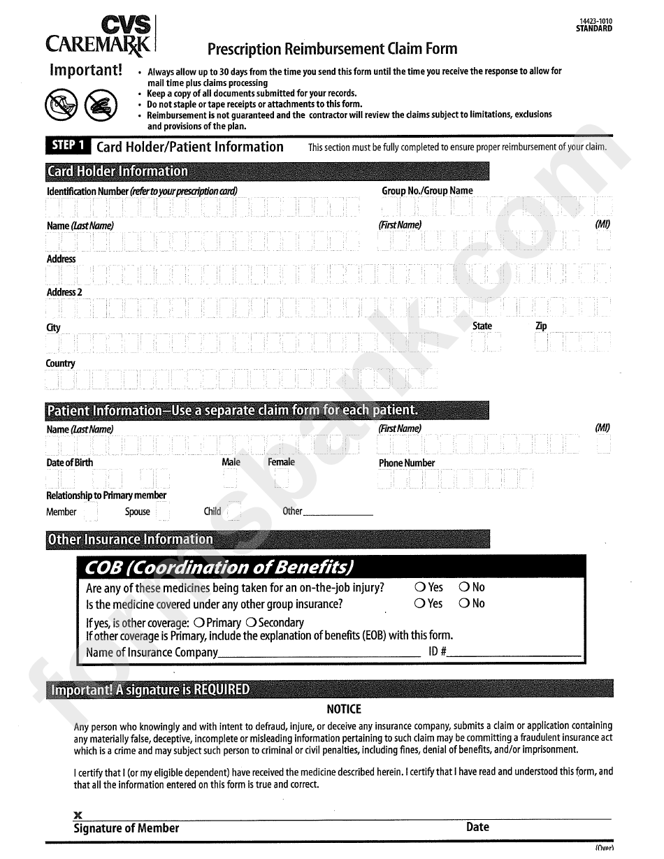 Prescription Reimbursement Claim Form printable pdf download