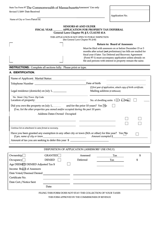 Fillable State Tax Form 97 Seniors 65 And Older Application For