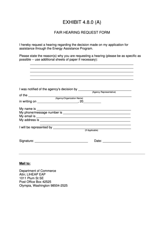 Fair Hearing Request Form printable pdf download