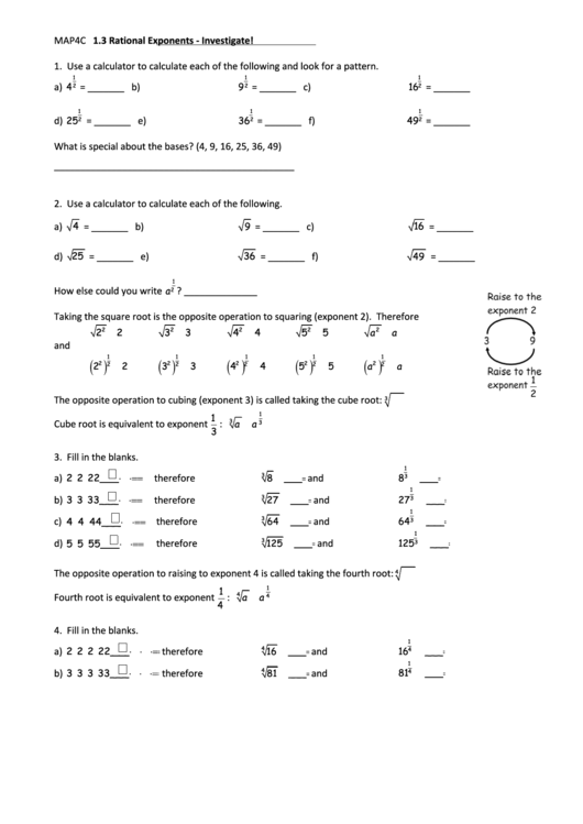 Rational Exponents Math Worksheet printable pdf download