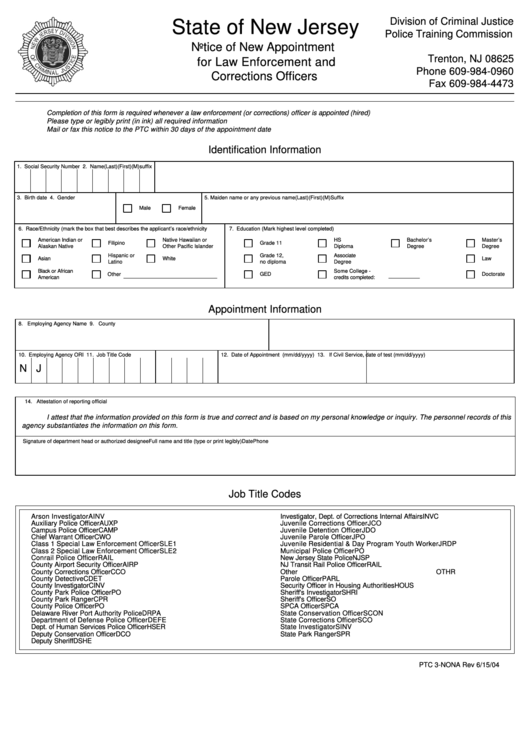 Notice Of New Appointment For Law Enforcement State Of New Jersey