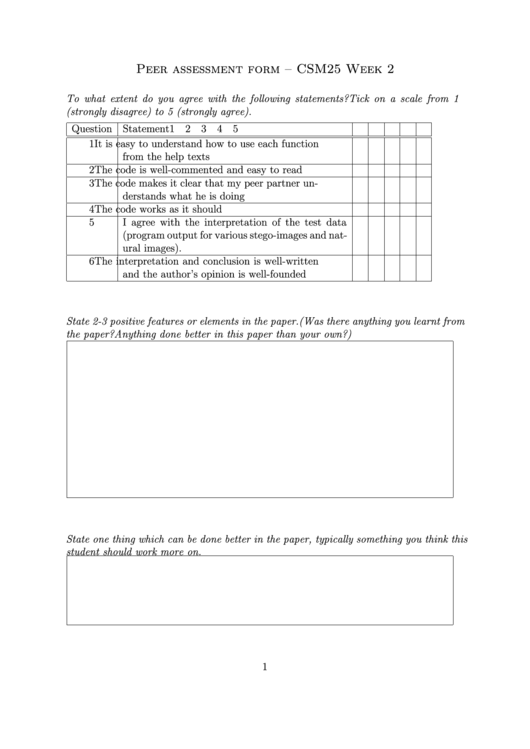 Peer Assessment Form Csm25 Week 2 printable pdf download