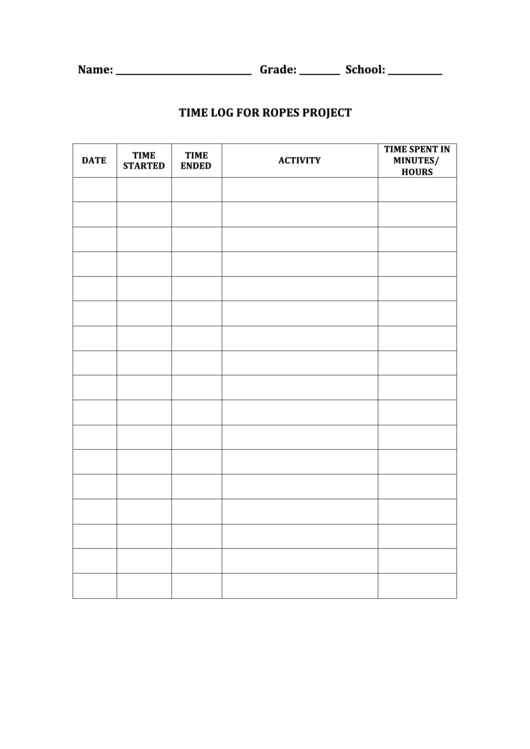 Time Log For Ropes Project printable pdf download