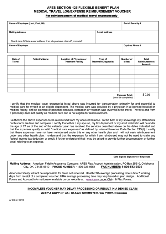 Fillable Medical Travel Log/expense Reimbursement Voucher Template