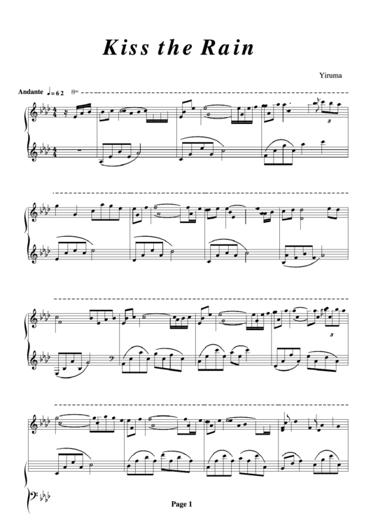 Sheet Music Yiruma Kiss The Rain printable pdf download