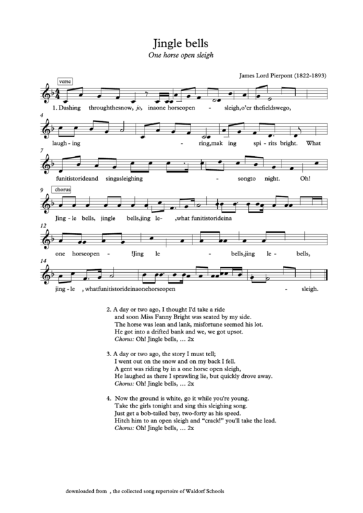 Jingle Bells By James Lord Pierpont printable pdf download