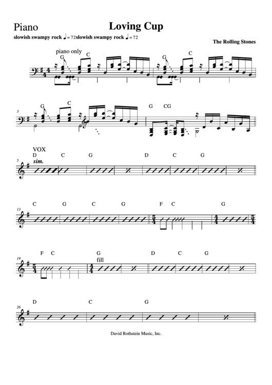 Piano Loving Cup By The Rolling Stones printable pdf download