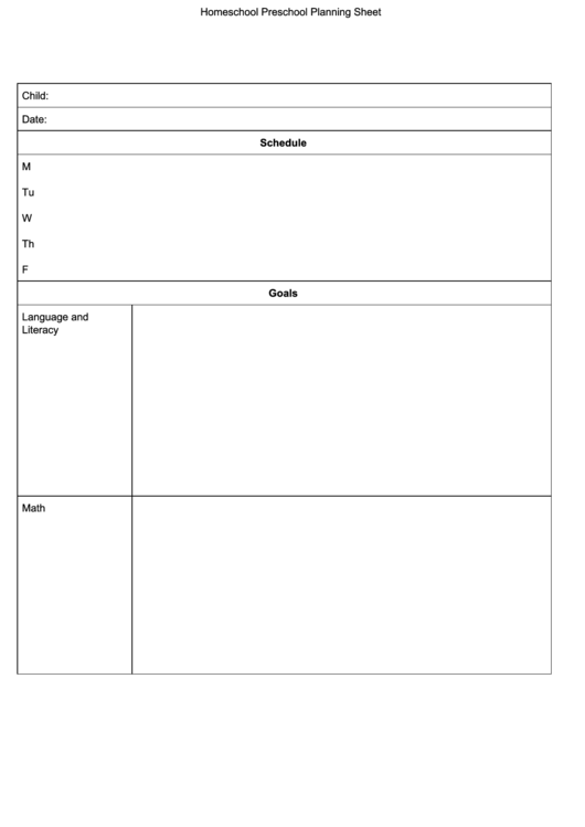 Homeschool Preschool Planning Sheet printable pdf download