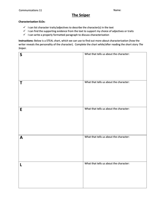 The Sniper Worksheet printable pdf download