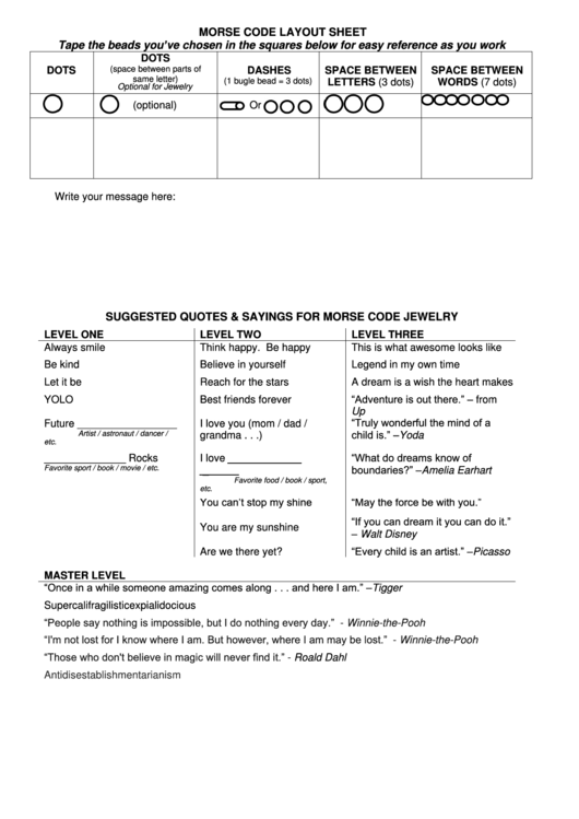 Morse Code Layout Sheet printable pdf download
