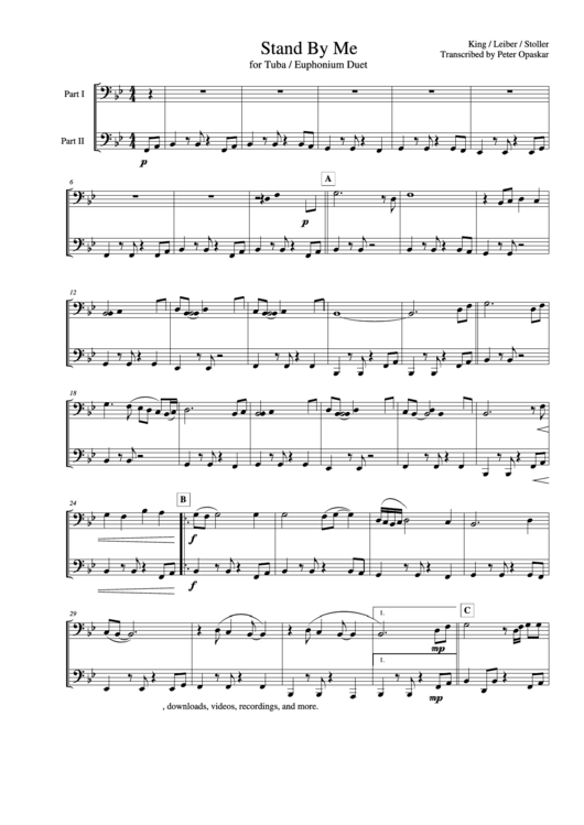 Stand By Me For Tuba / Euphonium Duet printable pdf download