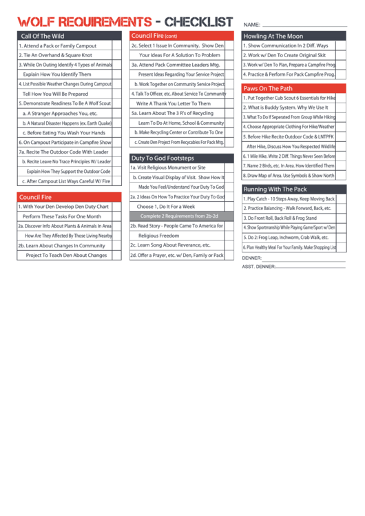 Wolf Requirements Checklist printable pdf download