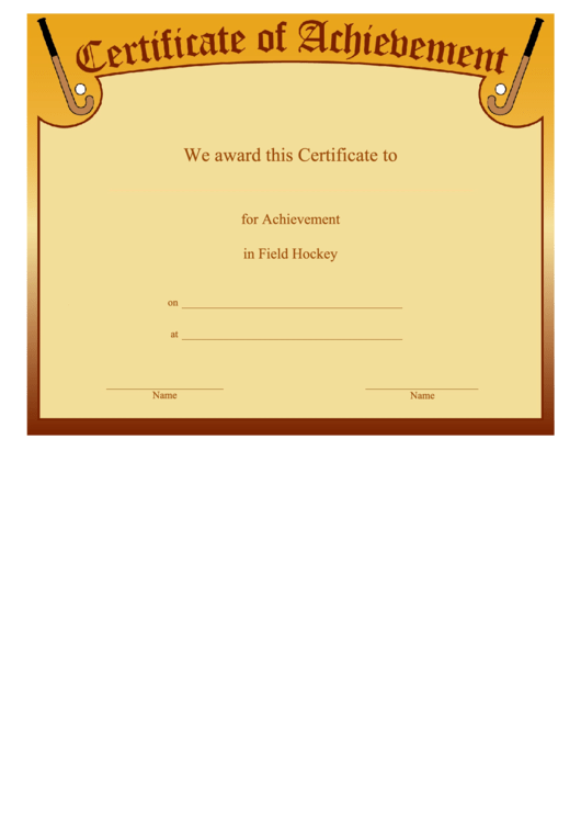 Field Hockey Certificate Of Achievement Template printable pdf download