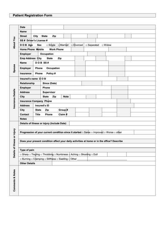 Patient Registration Form printable pdf download