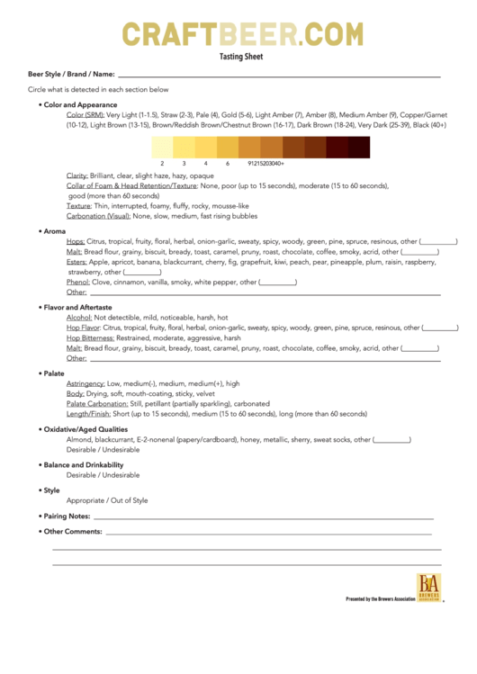 Beer Tasting Sheet printable pdf download