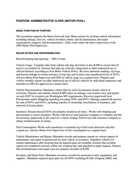 Administrative Clerk Job Description printable pdf download