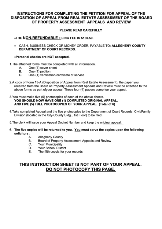 Fillable Petition For Appeal Of The Disposition Of Appeal From Real