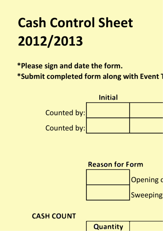 Cash Control Sheet printable pdf download
