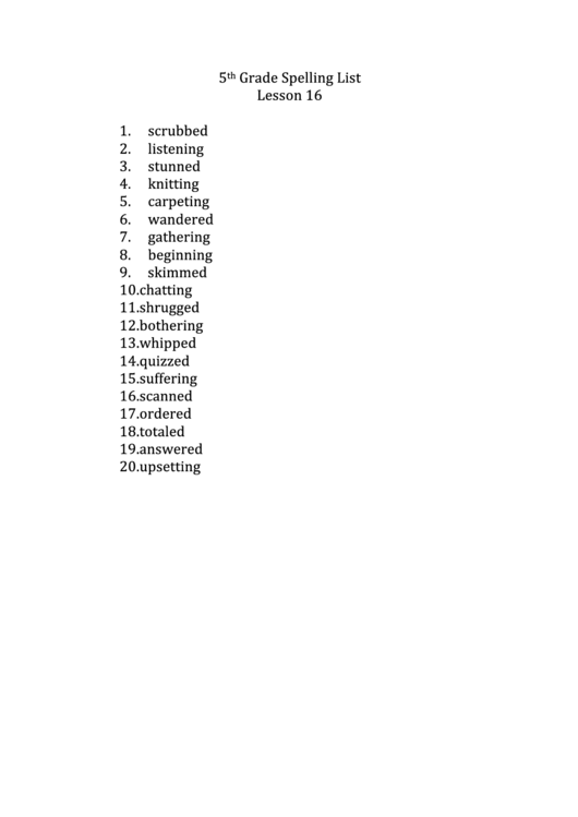 5th Grade Spelling List printable pdf download