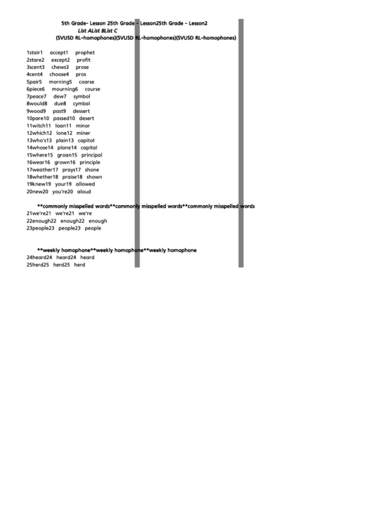 5th Grade Lesson 2 Spelling List printable pdf download