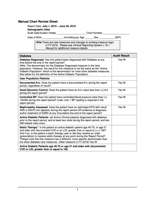 Fillable Manual Chart Review Sheet printable pdf download
