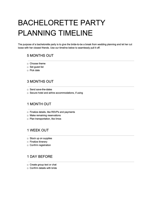 Bachelorette Party Planning Timeline printable pdf download