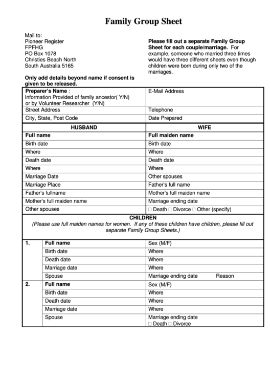 Family Group Sheet printable pdf download