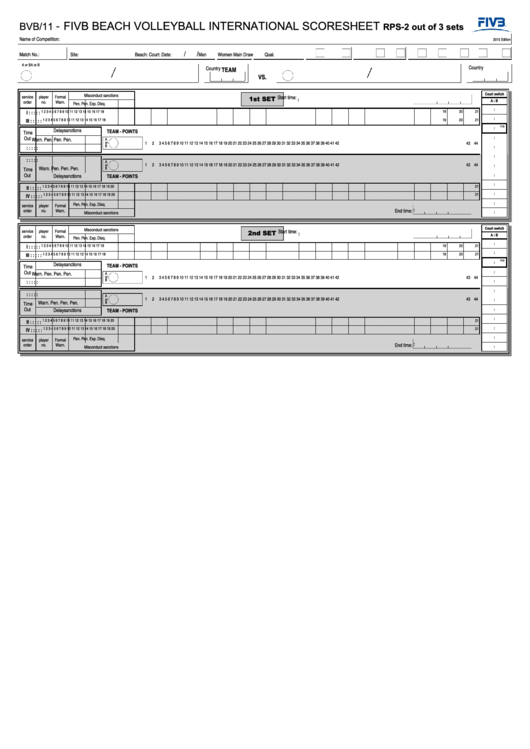 Form Bvb/11 Fivb Beach Volleyball International Scoresheet