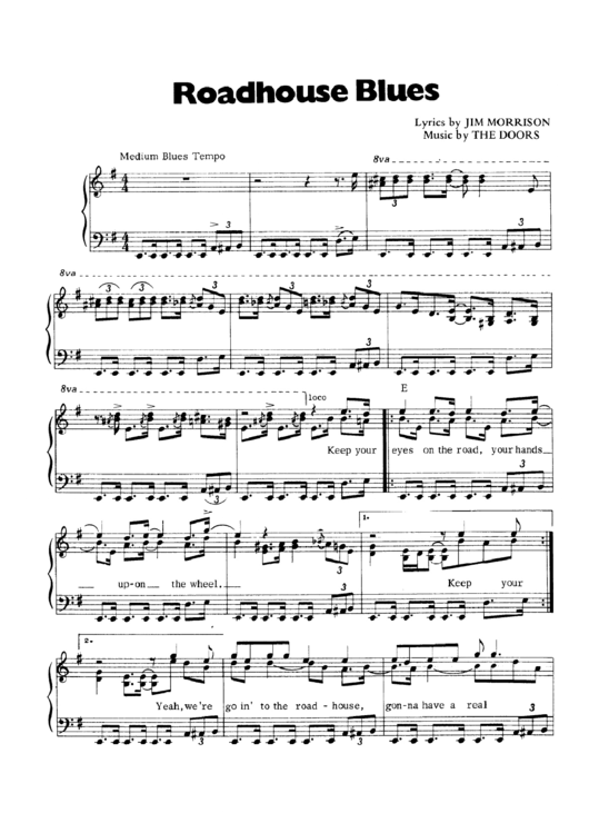 Roadhouse Blues Piano Sheet printable pdf download