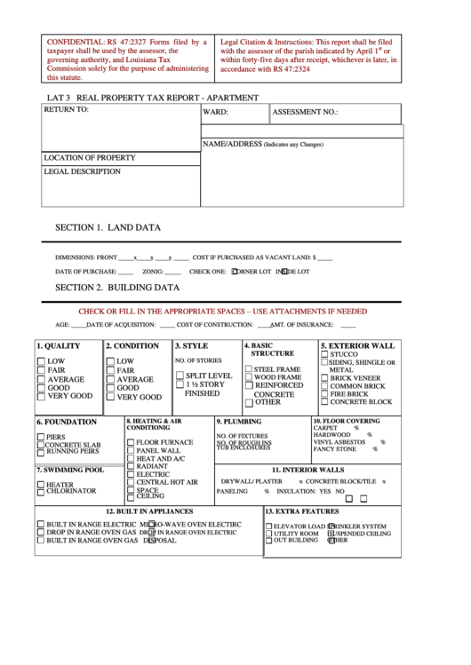 Lat 3 Real Property Tax Report Apartment printable pdf download