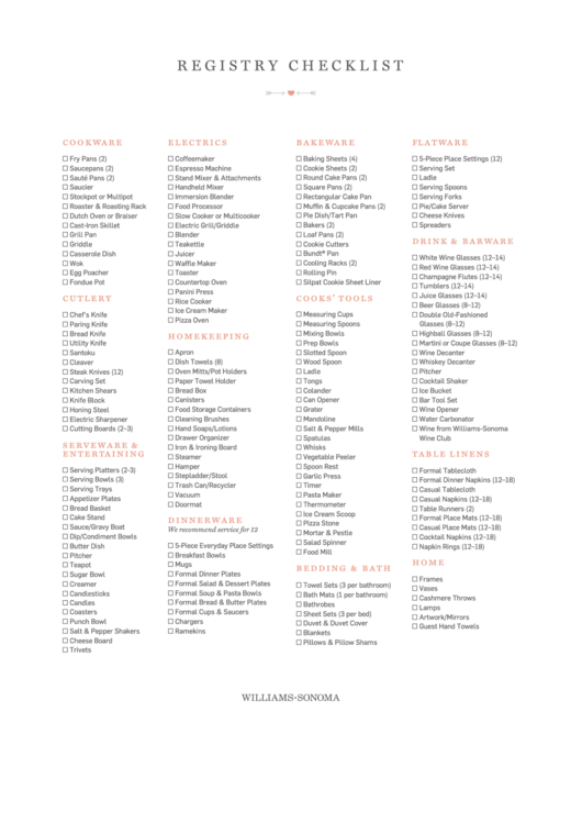 Top Wedding Registry List free to download in PDF format