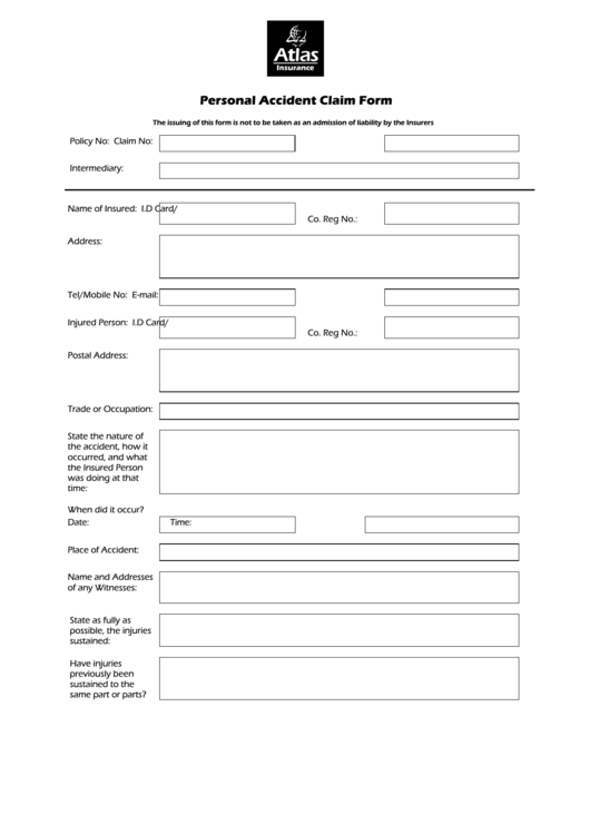 Personal Accident Claim Form Atlas Insurance printable pdf download