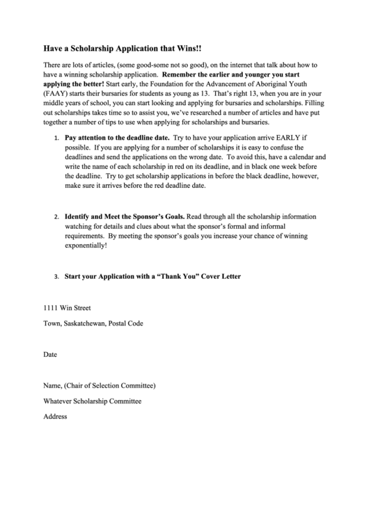 Winning Scholarship Application Letter Template printable pdf download