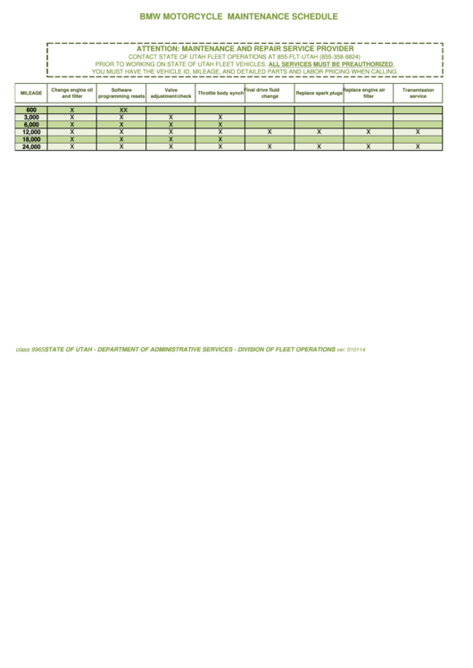 Bmw Motorcycle Maintenance Schedule printable pdf download