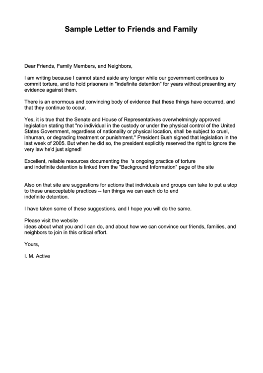 Sample Letter To Friends And Family printable pdf download