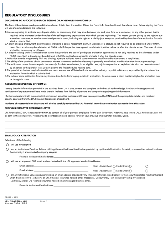 Fillable Regulatory Disclosures printable pdf download