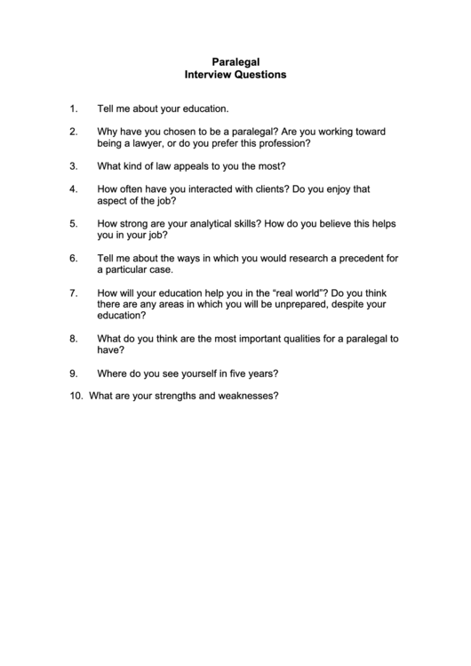 Paralegal Interview Questions printable pdf download