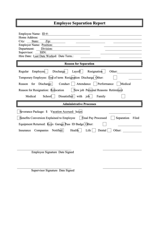 Employee Separation Report Form Download Printable Pdf Templateroller