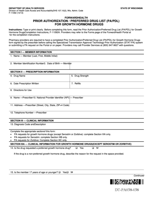 Fillable Form F11092 Prior Authorization / Preferred